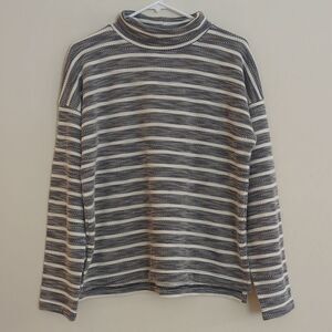 J. Crew Grey White Striped Turtleneck Long Sleeve Sweater - Size M
